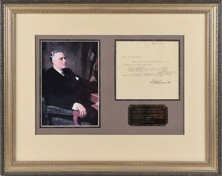 Lot #221 Franklin D. Roosevelt: Early letter regarding gifts to the 