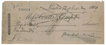 Lot #585. Charles Dickens Check