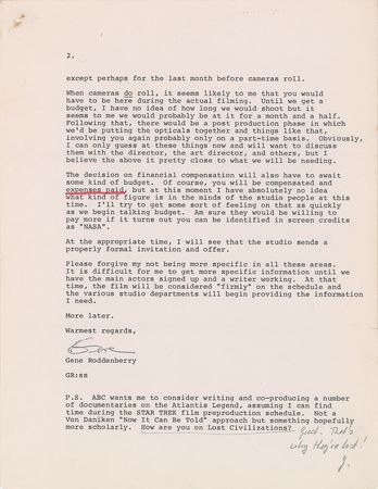 Lot #5392 Gene Roddenberry Typed Letter Signed - Image 2