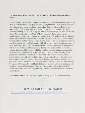 Lot #5072 Elvis Presley's Brown Leather Jacket - Image 6