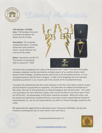 Lot #5076 Elvis Presley 14K Gold TCB Necklace - Image 7
