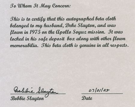 Lot #465 Apollo-Soyuz: Deke?s personal ASTP flown Beta cloth - Image 2
