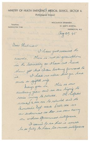 Lot #276 Alexander Fleming: “Perhaps something even better than penicillin might be born” - Image 1