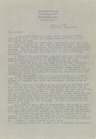 Lot #166 Eleanor Roosevelt: From Communist China to Belgrade, Roosevelt reflects on “what a really foolishly divided world we live in” - Image 1