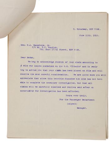 Lot #312 Titanic: The claim of an American ?passenger on board the unfortunate ?Titanic?? - Image 4