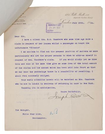 Lot #312 Titanic: The claim of an American ?passenger on board the unfortunate ?Titanic?? - Image 5