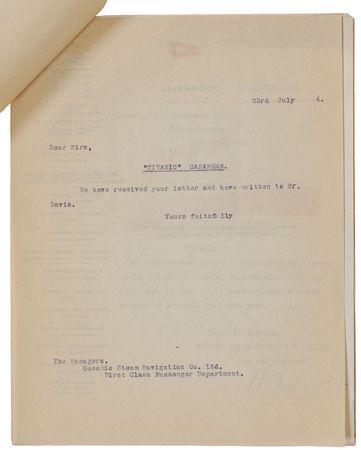Lot #312 Titanic: The claim of an American ?passenger on board the unfortunate ?Titanic?? - Image 7