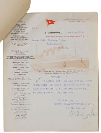 Lot #312 Titanic: The claim of an American ?passenger on board the unfortunate ?Titanic?? - Image 8