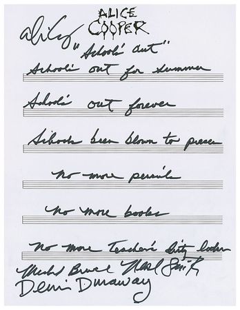 Lot #672 Alice Cooper Handwritten Lyrics - Image 1