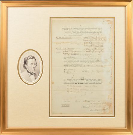 Lot #661 Frederic Chopin: Magnificent twice-signed publishing document for Chopin's late works: 