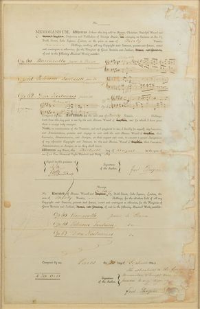 Lot #661 Frederic Chopin: Magnificent twice-signed publishing document for Chopin's late works: 