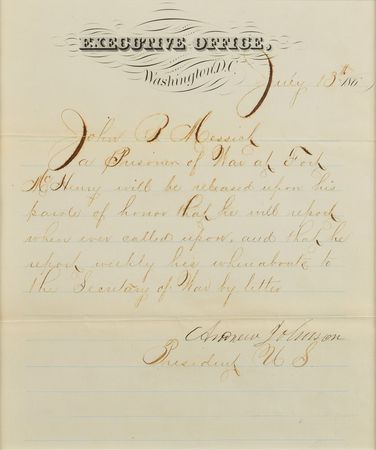 Lot #147 Andrew Johnson: Johnson approves the parole of 