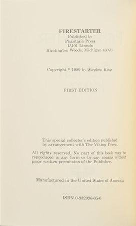 Lot #105 Stephen King: Firestarter Signed Book: Scarce limited Phantasia Press edition of King's Firestarter - Image 2