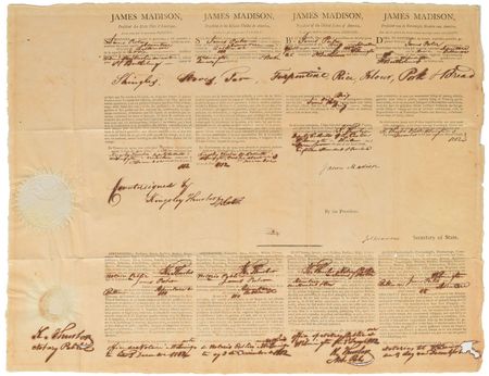 Lot #129 James Madison and James Monroe Signed Document - Image 1