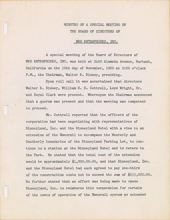 Lot #558 Walt Disney: Disney plans the extension of Disneyland's monorail - Image 1