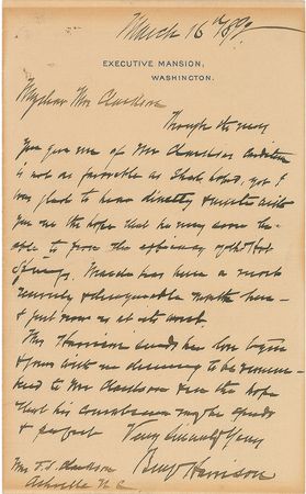 Lot #156 Benjamin Harrison Handwritten Letter Signed - Image 1