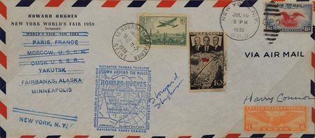 Lot #435 Howard Hughes: Signed cover and flag carried on Hughes's 1938 around-the-world flight - Image 2