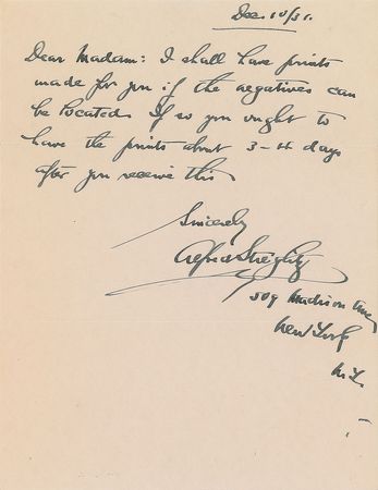 Lot #552 Alfred Stieglitz Handwritten Letter Signed - Image 1