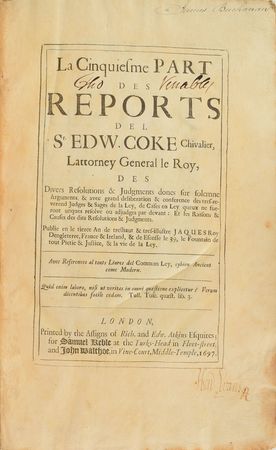 Lot #140 James Buchanan: Influential 1697 legal reports from Buchanan's personal library - Image 1