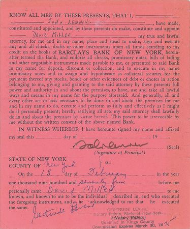 Lot #678 Beatles: John Lennon: Rare 1975 power of attorney document signed by Lennon - Image 1