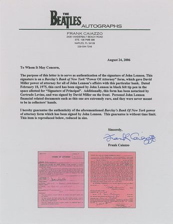 Lot #678 Beatles: John Lennon: Rare 1975 power of attorney document signed by Lennon - Image 3