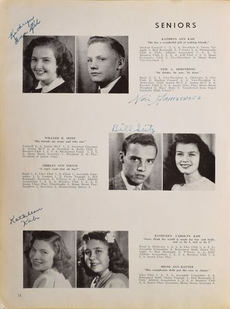 Lot #459 Neil Armstrong: Early Armstrong signature in a rare 1947 Wapakoneta yearbook - Image 1