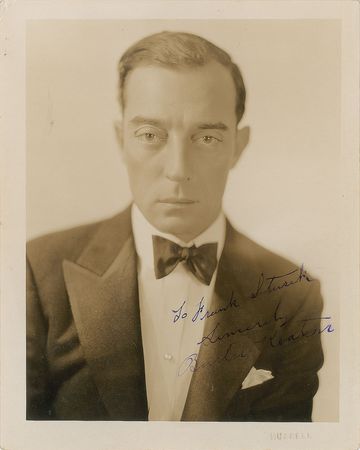 Lot #851 Buster Keaton: Striking inscribed Hurrell portrait of the deadpan comic icon - Image 1