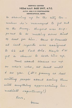 Lot #601 Dashiell Hammett: As WWII draws to a close, Sgt. Hammet writes that he's eager to 