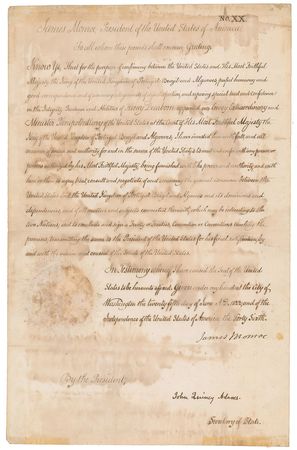 Lot #130 James Monroe and John Quincy Adams: Diplomatic appointment for an important figure of the Revolutionary War - Image 1