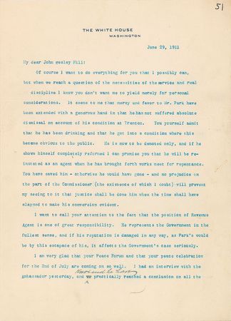 Lot #238 William H. Taft: Taft demotes an official whose drinking had become 