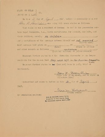 Lot #6050 Hans Hosenthien Operation Paperclip Signed Affidavit - Image 1