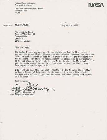 Lot #6471 Gene Kranz 1977 Typed Letter Signed - Image 1