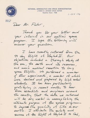 Lot #6617 Jack Lousma 1974 Autograph Letter Signed - Image 1