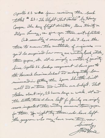 Lot #6467 Fred Haise 1975 Autograph Letter Signed - Image 2