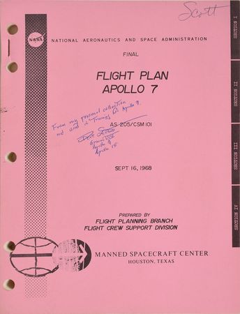 Lot #6292 Dave Scott Training-Used Apollo 7 Flight Plan - Image 1
