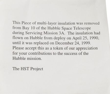 Lot #6714  Hubble Telescope Flown MLI Foil - Image 3