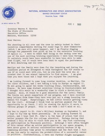 Lot #6474 James Lovell Typed Letter Signed - Image 1
