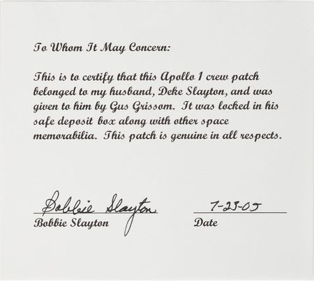Lot #6280 Deke Slayton's Apollo 1 Patch - Image 3