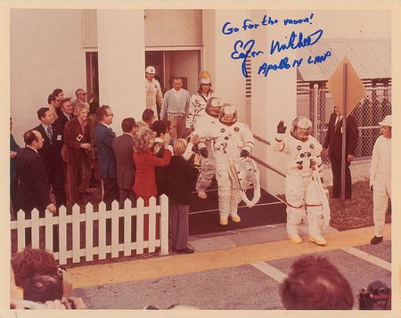 Lot #6506  Flown Apollo 14 Lunar Bible Fragment and Edgar Mitchell Signed Photograph - Image 2