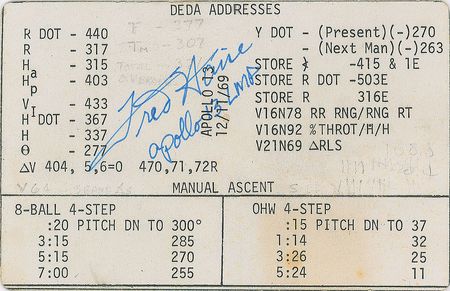 Lot #6468 Fred Haise Signed Apollo 13 Training Cue Card - Image 1
