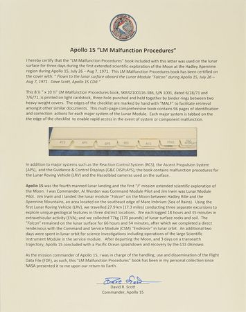 Lot #6519 Dave Scott?s Lunar Surface-Used Lunar Module Malfunction Procedures Manual - Image 3