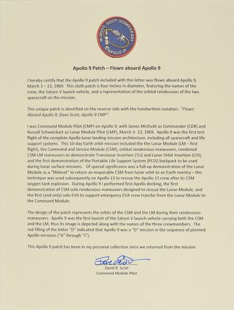 Lot #6311 Dave Scott’s Apollo 9 Flown Mission Patch - Image 3