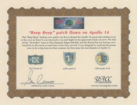 Lot #6496 Gene Cernan's Apollo 14 Flown 'Beep-Beep' Backup Crew Patch - Image 4