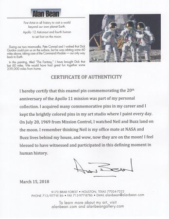 Lot #6421 Alan Bean's Commemorative Apollo 11 Lapel Pin - Image 3