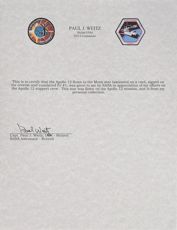 Lot #6409 Paul Weitz's Flown Apollo 12 Star  - Image 2