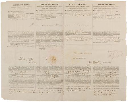 Lot #353 Martin Van Buren: Uncommon four-language ship’s papers for a whaling voyage - Image 1