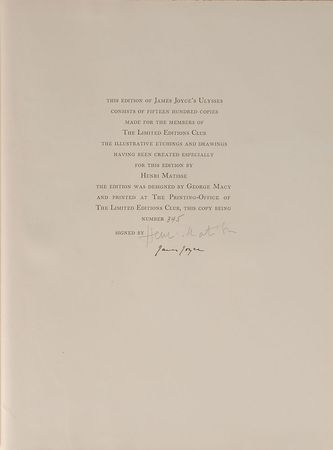 Lot #55 James Joyce and Henri Matisse: Sought-after limited edition jointly signed by author and artist - Image 1