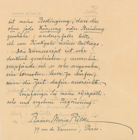 Lot #83 Rainer Maria Rilke Handwritten Letter Signed - Image 2