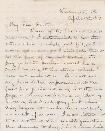 Lot #277 James A. Garfield: On his response to the Credit Mobilier scandal: 