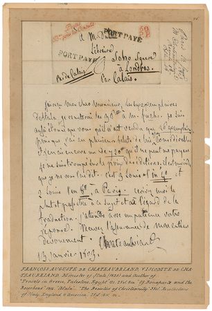 Lot #22 Francois Rene de Chateaubriand Handwritten